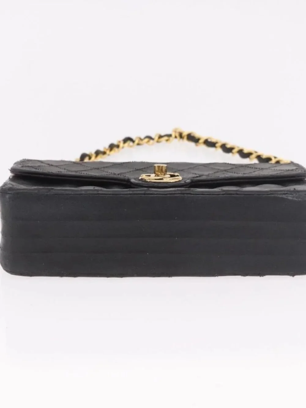 CHANEL Matelasse Chain Shoulder Bag Leather Black Gold CC Auth 188806